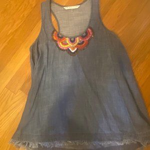 Denim Trink Turk Tank with Beautiful Bead Embroidery - Size S